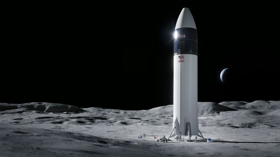 Illustrazione artistica della Starship della SpaceX sulla Luna - NASA - flyeurope