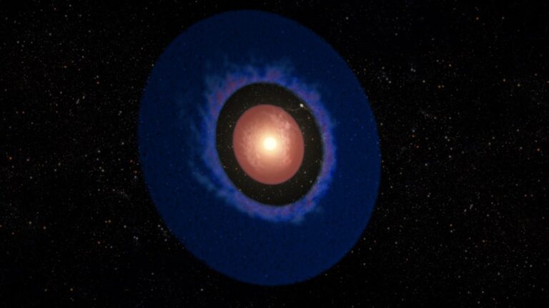 Rappresentazione artistica del giovane esopianeta Elias 2-24 b nel disco di gas e polveri della sua stella