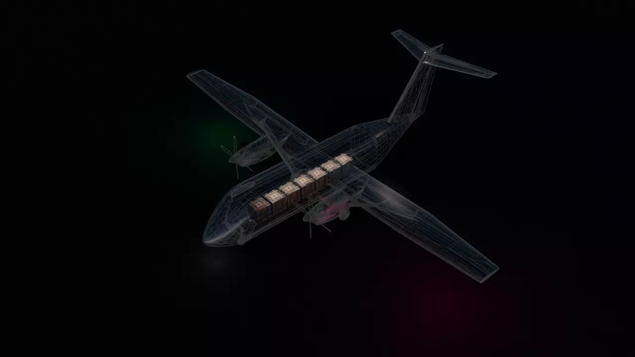 Rendering del Cessna SkyCourier UX con vano cargo anteriore aperto e portellone abbassato